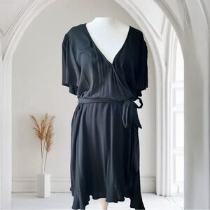 SO faux wrap black short sleeved deep v neck dress NWOT